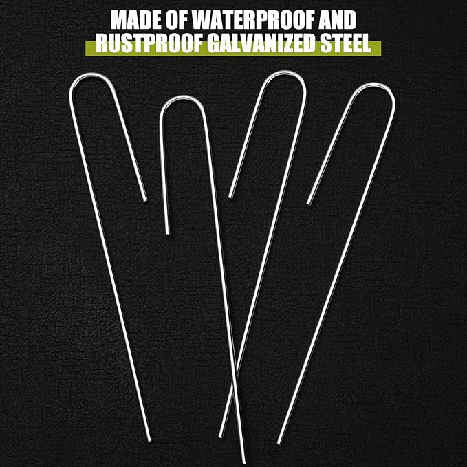 Pelopy 200 Pcs 1/2" Irrigation Drip Tubing Stakes 5 in J-Shaped Landscape Staples Garden Drip Line Stakes Soaker Hose Pins for Lawn Plant Yard Fence Ground Drips Systems, Sliver