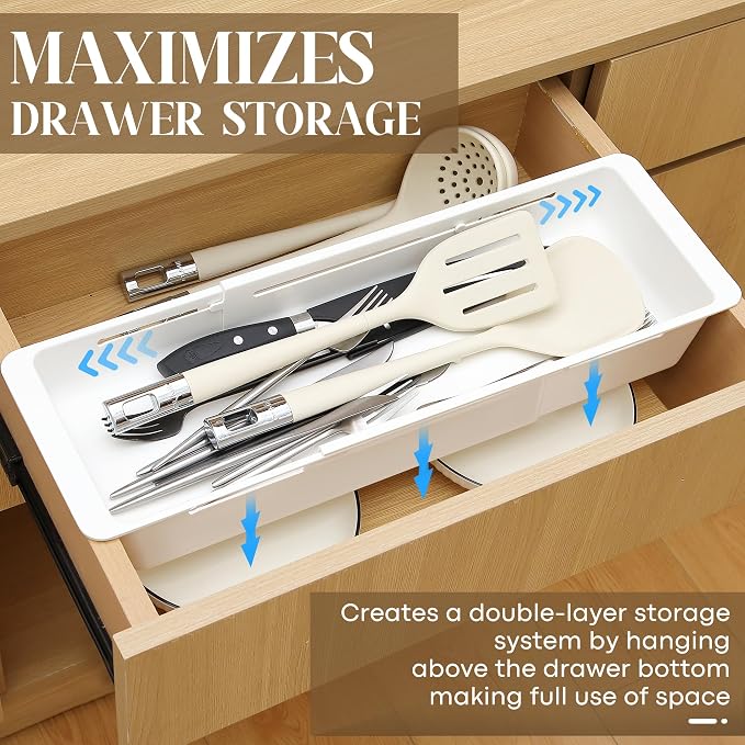 1 Pack Deep Drawer Organizer Adjustable Storage Bin(17.4-27.6")