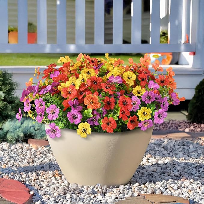 ZFProcess Artificial Faux Hanging Plants Flowers Basket for Spring Summer Outdoor Decoration, Fake Silk Daisy in Planter Realistic UV Resistant Look Real for Porch Home Patio Balcony Yard(Multicolor)