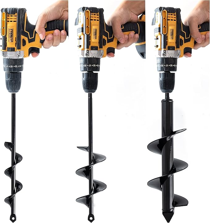 VASGOR Set 3 (1.6x16, 2.6x16, 3.5x16) Solid Shaft Auger Drill Bit for Planting - Easy Planter Garden Auger - Bulb & Bedding Plant Augers - Post Hole Digger for 3/8” Hex Drive Drill
