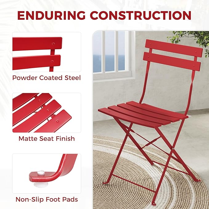 Grand patio 3-Piece Folding Bistro Set, 2 Chairs and 1 Table, Weather-Resistant Outdoor/Indoor Conversation Set for Patio, Yard, Garden -Dark Red