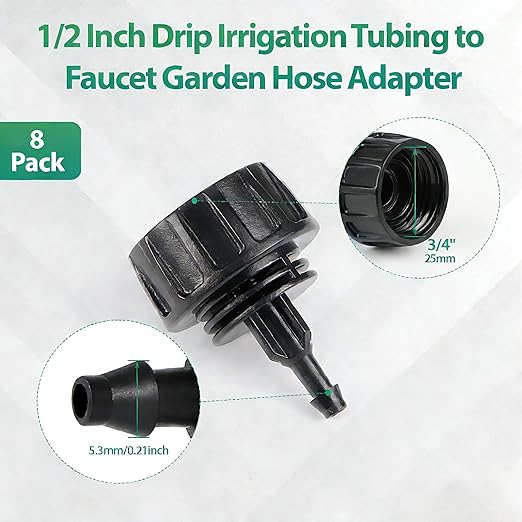 RedChili 8 Pcs 3/4" Garden Hose to 1/4" Drip Tubing Adapters, 3/4 Inch FHT to 1/4 Inch Irrigation Hose Fittings 1/4" Water Line to Female Faucet Adapter for Drip Irrigation Tube Connection