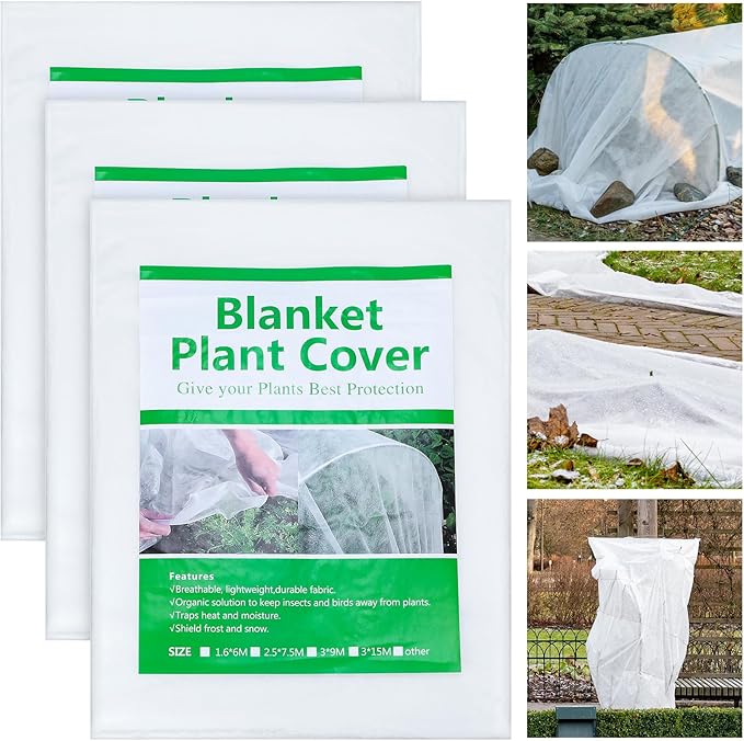 Uiifan 3 Pcs Plant Cover Freeze Protection 10 x 33 ft Floating Row Blanket Reusable Garden Bed Cover Frost Cloth Frost Blankets for Outdoor Plants Winter Cold Weather Pest Overheat Fabric(White)