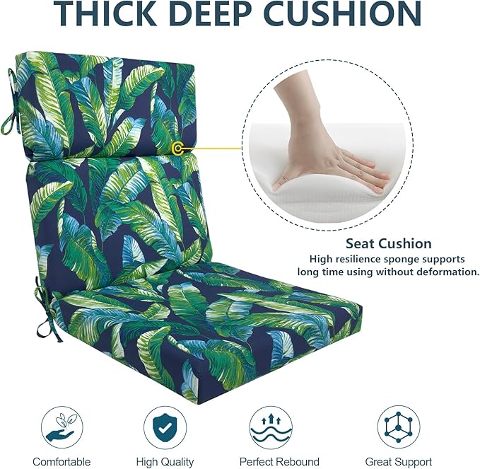 DYTXIII Outdoor High Back Chair Cushions Set of 2, 44"x22" Water Repellent Patio Seat Cushions with Elastic Sponge, All Weather Chair Pads for Rocking, Dining Chairs, Patio Furniture - Hanalei Lagoon