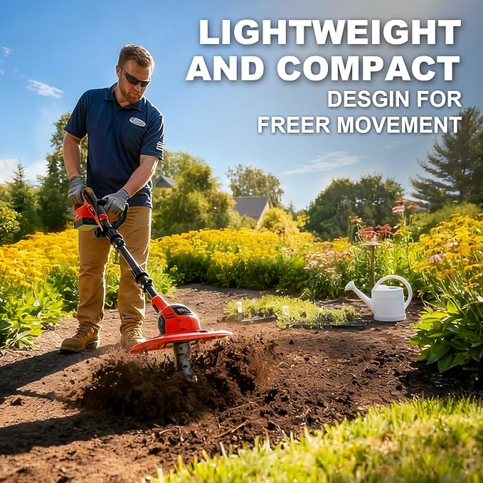 Cordless Tiller Cultivator 9-Inch Width 7-Inch Depth, Compatible with Milwaukee 18V, Battery Powered Garden Cultivator for Garden Flower beds, Tool Only-Battery & Charger not Included