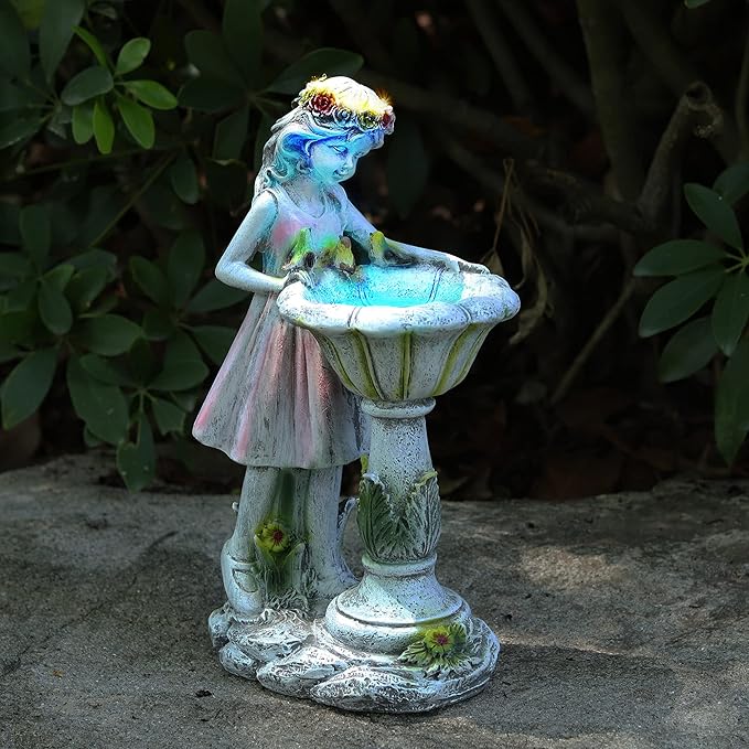 Voveexy Fairy Garden Statue, Solar Garden Angel Figurine with Color Changing Light Outdoor Decoration Waterproof Angel Sculpture for Patio Yard Lawn Porch Art Ornament Christmas Birthday Gift