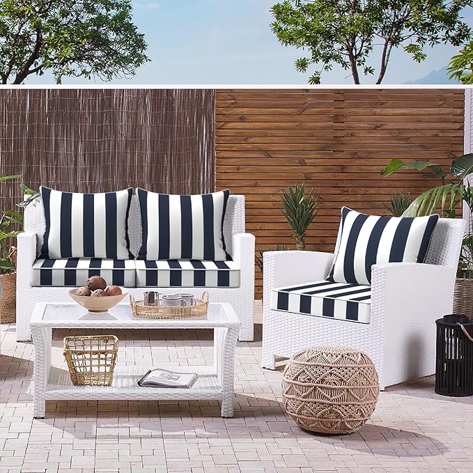 LVTXIII Outdoor/Indoor Deep Seat Cushion Patio Seat and Back Cushion Set All-Weather Replacement Chair Cushion for Garden Furniture Decoration, 24"x24"x4", Cabana Navy