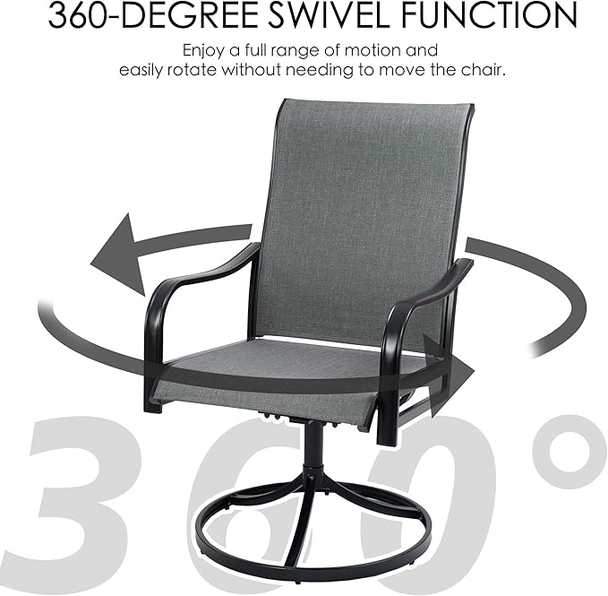 Kozyard Patio Swivel Dining Chairs Set of 2, 360 Swivel Rock Chairs Textilene High Back and Wrought Iron Frame for Poolside Backyard Deck Lawn Garden (Gray, Swivel)