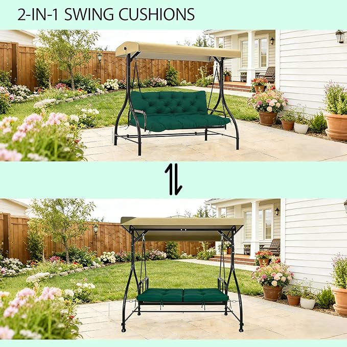 Premium 5" Thicken Porch Swing Cushions Waterproof 3 Seater Replacement Cushions with Backrest and Adjustable Straps, Outdoor Furniture Cushions for Patio, Garden(70×40×5inch)