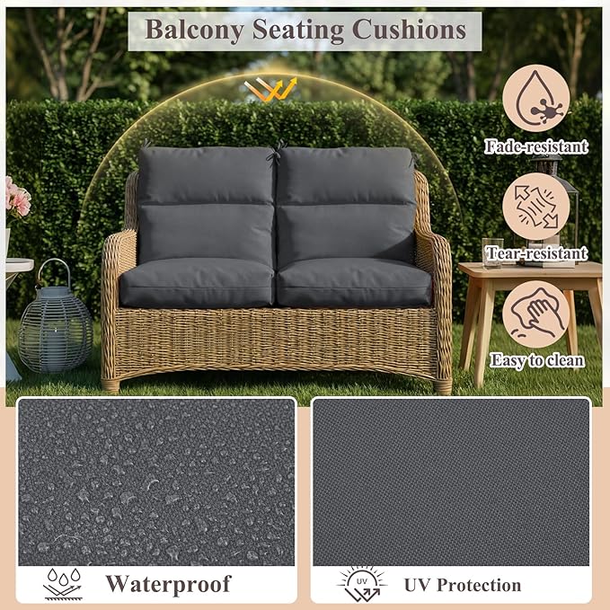 Geelin 4 Pack Outdoor/Indoor High-Back Chair Cushions 44×21 in, Stuffed Tufted Replacement Patio Chair Cushions with Ties Weather Resistant Pads for Patio Furniture (Dark Gray)