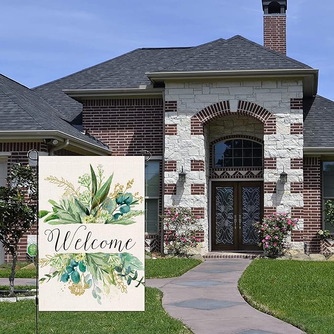 Spring Decor Garden Flag 12.5x18 Inches, Floral Leaves Welcome Flag Vertical Double Sided, Outdoor Spring Decoration Farmhouse Small Flag for Yard Lawn Home Decor (12.5"x18")