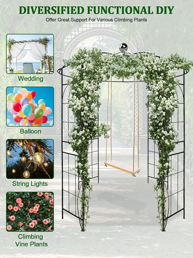 Kalolary Pergola Plant Climbing Trellis Heavy Duty Wedding Arbor Metal Gazebo Garden Arch for Outdoor Arbor Climbing Plants Backyard Patio Wedding Ceremony