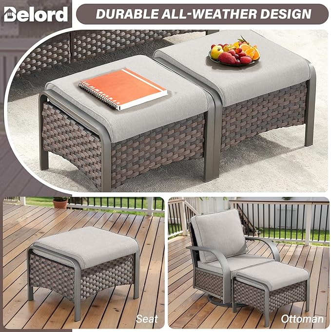Belord Patio Furniture Set with Fire Pit Table - 50000 BTU Propane Fire Pit, 6 Piece Outdoor Conversation Furniture Sets with 2 Swivel Rocker Chair Rattan Sofa Perfect for Casual Gathering