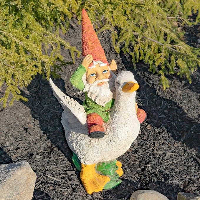 Zaer Ltd. Classic Spring Gnome Garden Statue in Assorted Styles (Gnome Riding Duck)