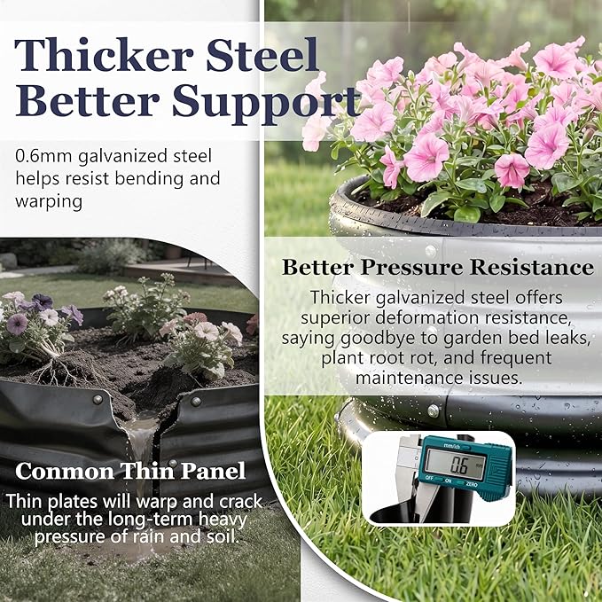 2 x 2 x 1 ft Round Raised Garden Bed, Black 2 Pack 0.6 mm Thick Galvanized Steel Planter Box with Double Layer Paint and Safety Edge Trim for Vegetables Flowers Herbs Outdoor Garden