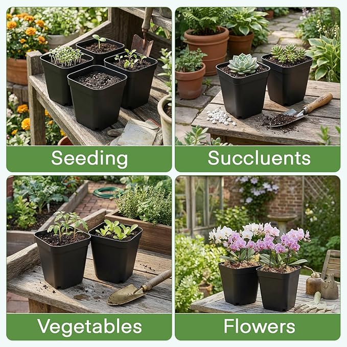 GREANER 120PCS Plastic Nursery Pots, 3.5 Inch Black Small Pots for Plants, Sturdy Plant Containers for Flowers, Seedlings, Planting, Succulents