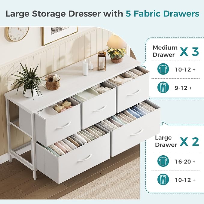 OLIXIS White Dresser for Bedroom, Wide Chest of Drawers for Clothes Storage