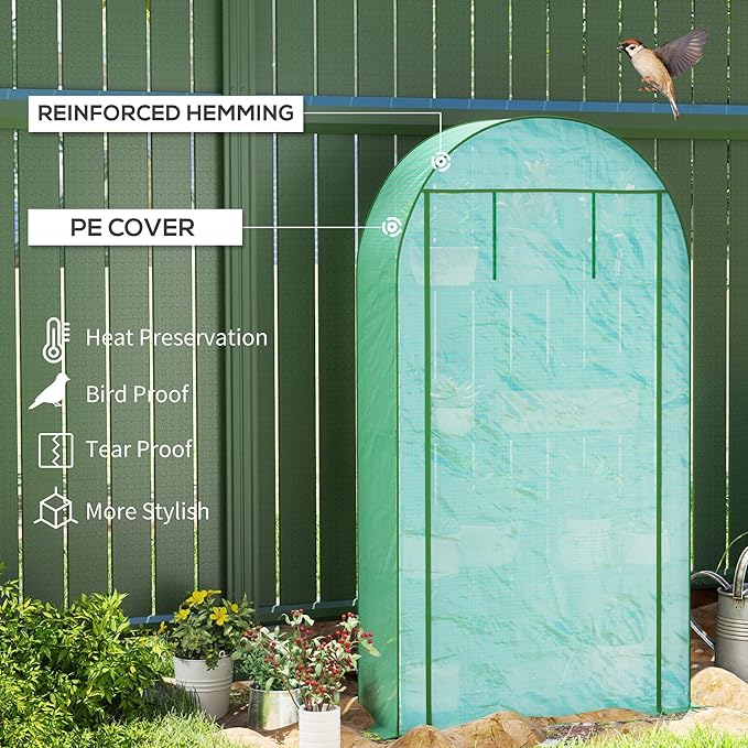 Outsunny 4 Tier Mini Greenhouse, 41.3" x 17.7" x 63" Portable Greenhouse with Roll-Up Door and PE Cover, for Backyard Garden, Green