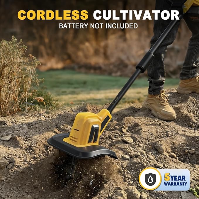 Cordless Tiller Cultivator Compatible with Dewalt 20V Battery(Tool Only), Electric Garden Tiller w/270 RPM, 48 Steel Tines, 8.7" Tilling Width, 6.3" Depth, Portable Rotary Tiller