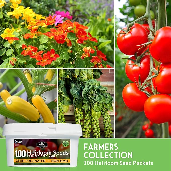 Survival Seed Vault Kit – 100 Packs of Heirloom Vegetable Seeds for Planting – Non-GMO Vegetables, Fruits, Herbs – Farmer Kit to Grow Food for Long-Term Emergency Storage – Survival Garden Seeds