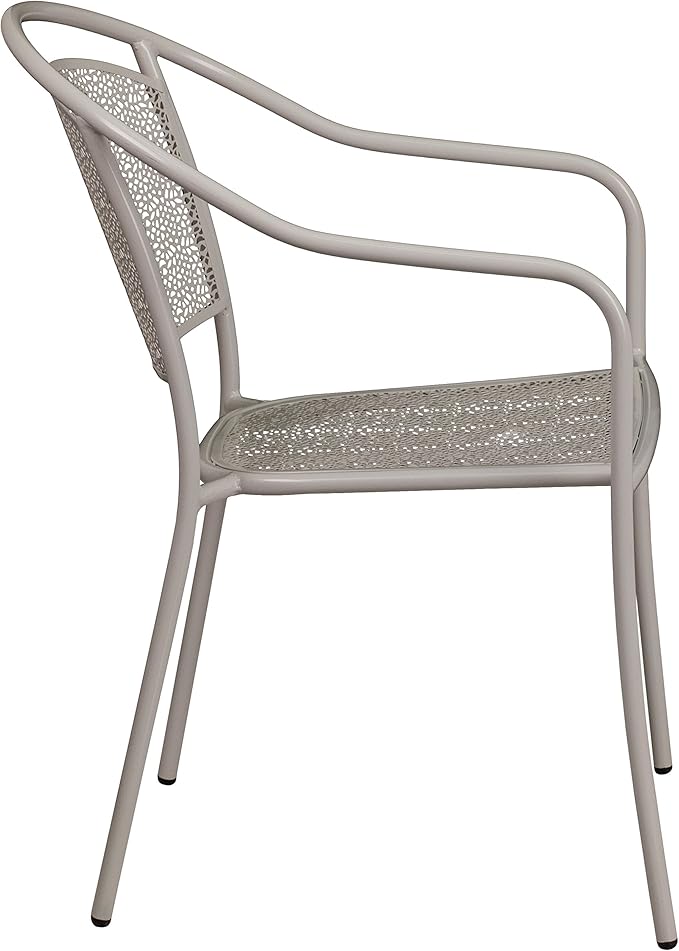 Flash Furniture Oia Commercial Grade 5 Pack Light Gray Indoor-Outdoor Steel Patio Arm Chair with Round Back