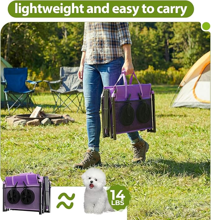 Purple Collapsible Wagon Cart, Lightweight Folding Utility Cart with Wheels, 220lbs Capacity Portable Grocery Cart for Sporting Events, Garden, Shopping (Purple)