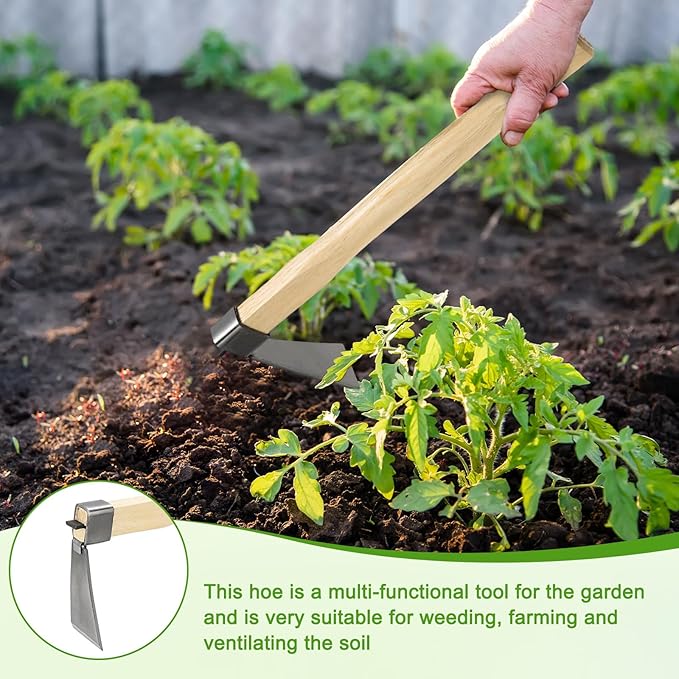 M METERXITY Heavy Duty Narrow Hoe, 15 Inches Stainless Steel Mattock with Garden Hoe for Digging, Weeding, and Planting, Gardening Tool with Wooden Handle