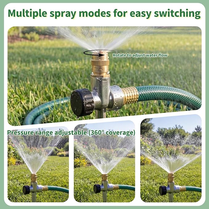 Lawn Sprinkler for Yard, 2 Pack Coverage Metal Water Sprinklers with Aluminum Alloy Stake Base, Adjustable Brass Nozzle for Yards Garden Vegetable Small/Medium Lawn Irrigation