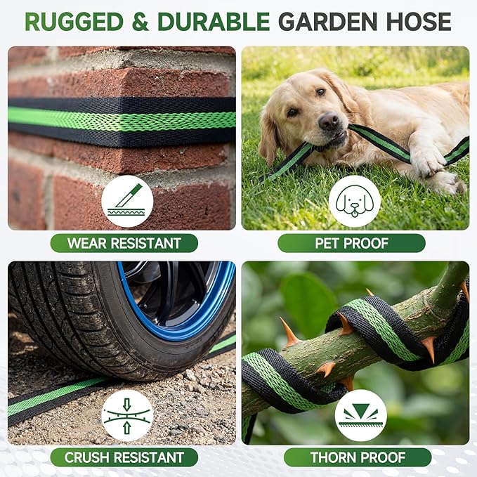 Garden Hose 75 ft Flexible Water Hoses Non-Expanding Lightweight Portable No Kink High Pressure Flat Fabric 3/4” fittings Leak-proof Durable Pipe for Outdoor Outside Yard Lawn Patio Watering Car Wash