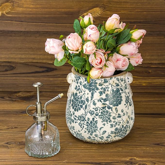 Dosayes Teal Ceramic Pot for Planter, Vintage Flower Pot with Drainage Holes, 6.3 inch Ice Crack Glazed Indoor Planters Pot with Handle (Cyan)