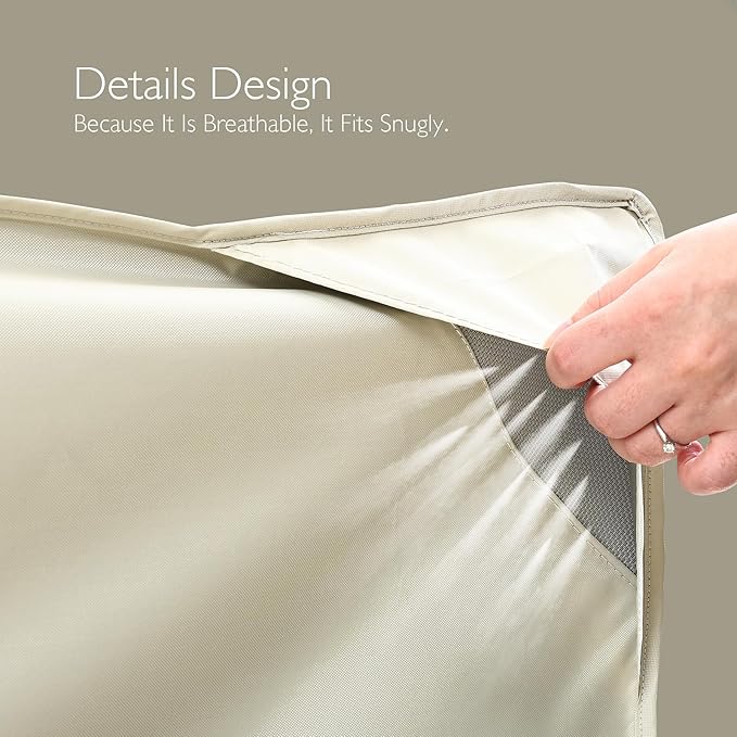 Patio Furniture Covers Waterproof - 420D Outdoor Table and Chair Set Cover with Built-in Storage Bag - Rectangular Patio Table Cover for 6-Seat Dining Set or Sectional Sofa - Beige