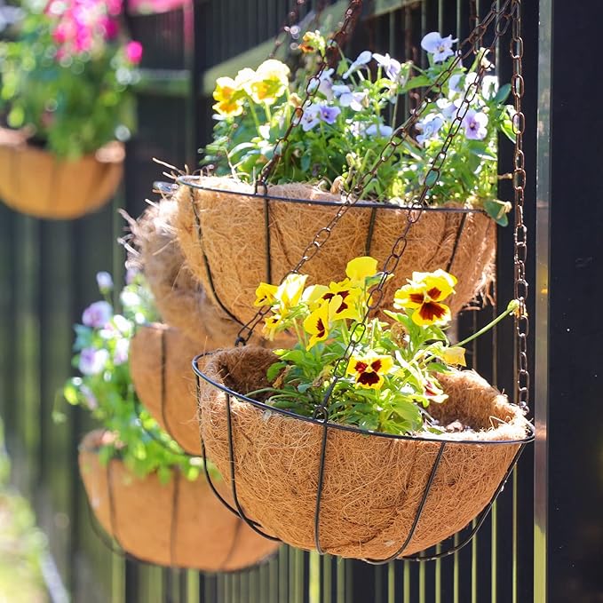 GreatBuddy 4 Pcs Coconut Hanging Basket Liners 14 Inch, Sturdy Round Coco Liners for Planters, Perfect Replacement for the Old, 100% Natural, Easy to Straighten Out