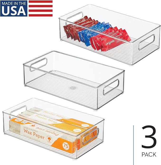 iDesign Stackable Fridge Bin, Clear, Set of 3