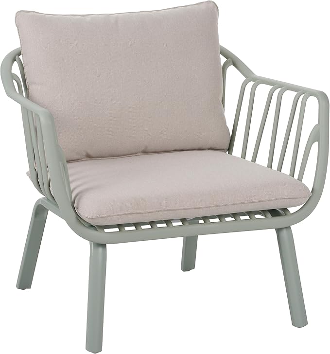 Christopher Knight Home Set of 2 Huron Indoor/Outdoor Polypropylene and Iron Frame Club Chairs,Patio Conversation Seating/Armchair for Garden, Backyard, Poolside,Removable Cushions, Light Green+Beige