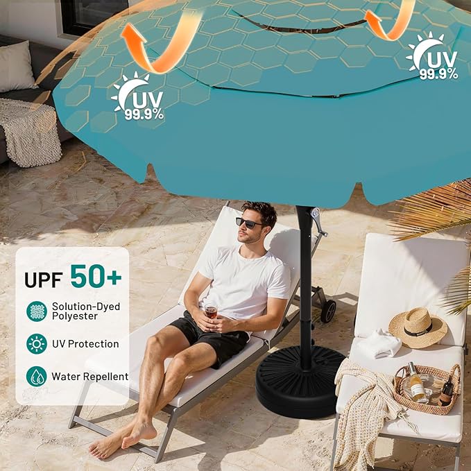 AreShark 9FT 3-Tiers Patio Umbrella with Valance, Outdoor Umbrellas with Crank/Tilt, Table Market Umbrella Vented w/ 8 Sturdy Ribs for Garden, Deck, Backyard, and Pool, Lake Blue
