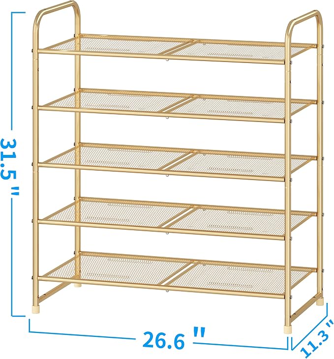 Simple Trending 5-Tier Stackable Shoe Rack, Expandable Shoe Shelf Gold