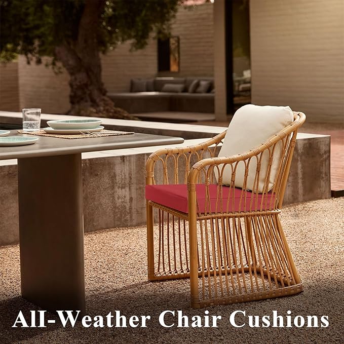 Topotdor Outdoor Chair Cushions for Patio Furniture,Waterproof Patio Chair Cushions Set of 4,Indoor/Outdoor Round Corner Chair Seat Cushion with Ties,18"x18"x3" Red