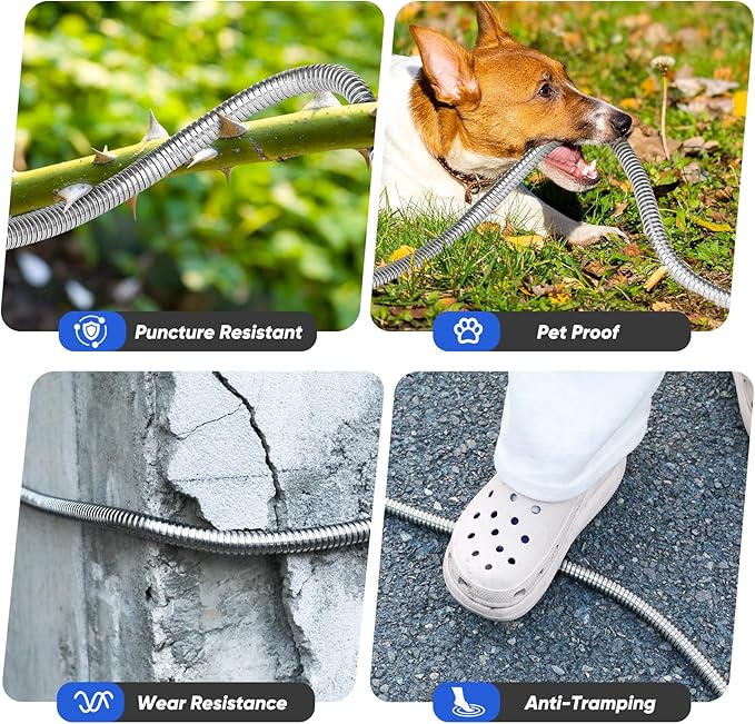 Garden Hose 100 ft, Stainless Steel Metal Hose, Flexible Water Hose with 10 Function Nozzle, Kink Free, Leak-Proof, Heavy Duty Hose for Yard, Outdoor, Lawn, RV, Car Wash and Camper Use