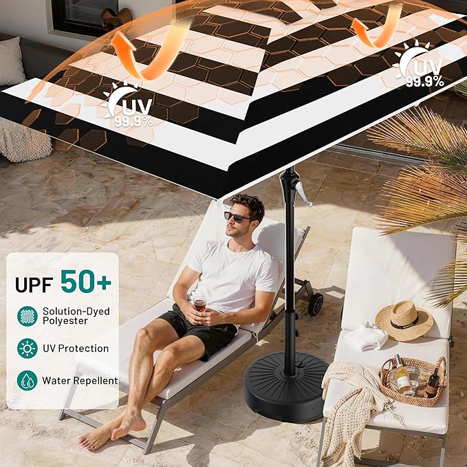 AreShark 6.5' x 10' Rectangular Patio Umbrellas for Outdoor, Outdoor Table Umbrella, Large Outdoor Patio Umbrellas with 6 Sturdy Ribs for Pool, Garden, Deck & Market (Black & White Stripe)