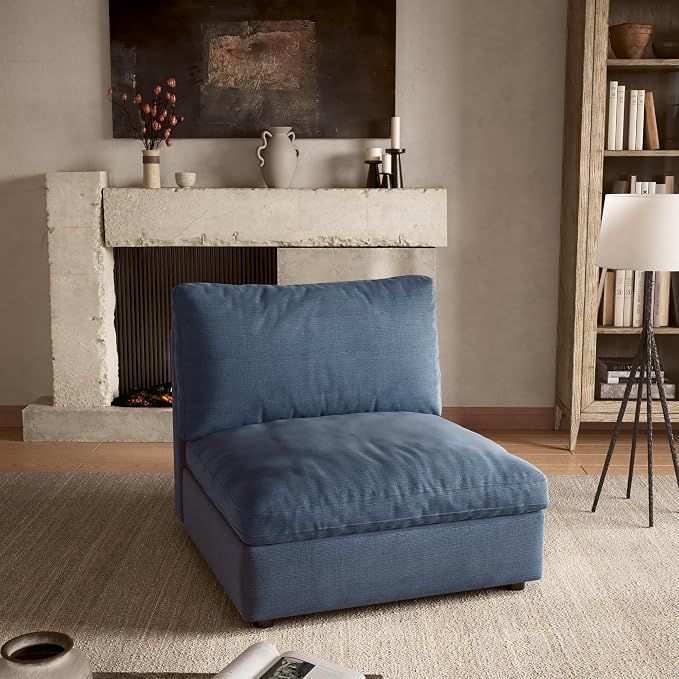 Cloud Sectional Couch with Washable Cover, Wide Deep Seat Modular Sectional Sofa for Living Room, Only Single Seat, Blue