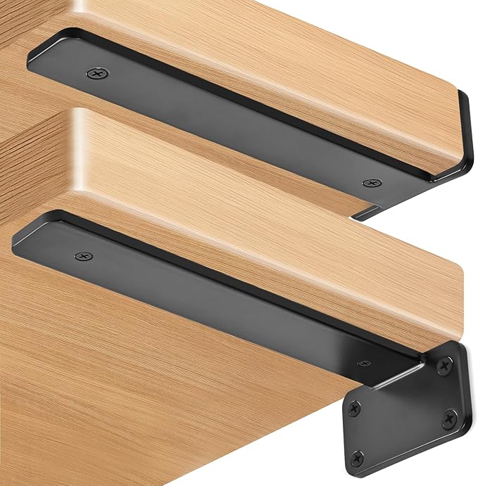 16 Pack - 9 inch Black Hidden L Shelf Bracket (1/5 Inch Thicked) Iron Floating Shelf Brackets Rustic Industrial Metal Brackets for Shelf Support