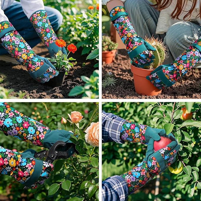 Trifabricy Gardening Gloves for Women, Leather Long Garden Gloves with Grip, Thorn-Proof Puncture-Resistant Work Gloves