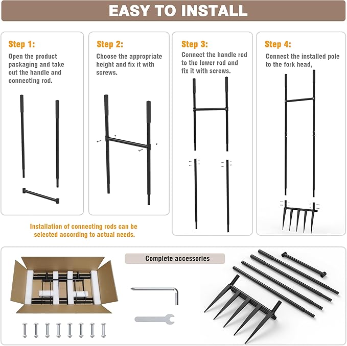 5 Steel Tines 15 in Wide BroadFork Garden Tool, 55 inch Heigh Durable Handles, Ergonomic U-Shaped Design, Black Hand Tiller Broad Fork Great for Farm and Garden, Digging Crushing Aerate Soil