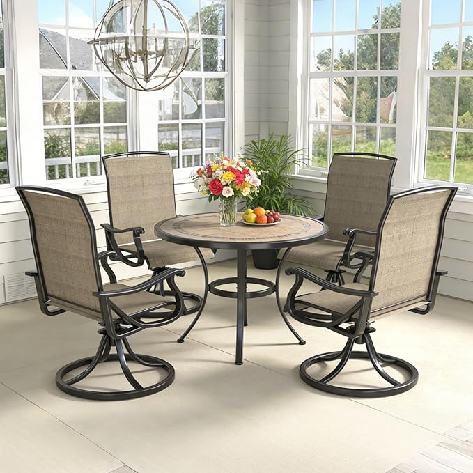 SHGJ&SOFT Patio Swivel Chairs, Waterproof Outdoor Dining Chairs with All-Weather Textilene Mesh for Deck, Garden, and Backyard (Brown5, 4PC)