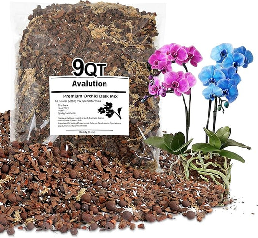 Orchid Bark Potting Mix 9Quart, Mix Pine Bark, Organic Perlite, Sphagnum Moss and Leca Clay Pebbles for Plants, Orchid Fertilizer Garden Soil for Root Development