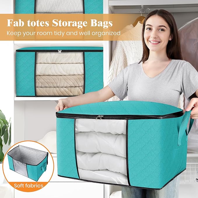 Fab totes 4 Pack Storage Bags for Clothes Blanket Storage Bins with Lids