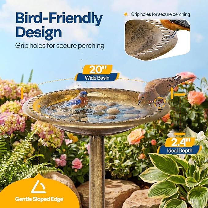 VIVOHOME Bird Bath for Outside, Polyresin Pedestal Bird Baths for Outdoor, Garden, 28 Inch Height Weather-Resistant Birdbaths with 20" Bowl, Copper