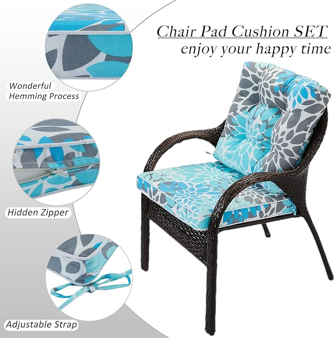 JMGBird Outdoor Chair Cushions Set - 19"x19" Deep Seat & Back Cushions, Water-Resistant Tufted Pillows for Patio Furniture
