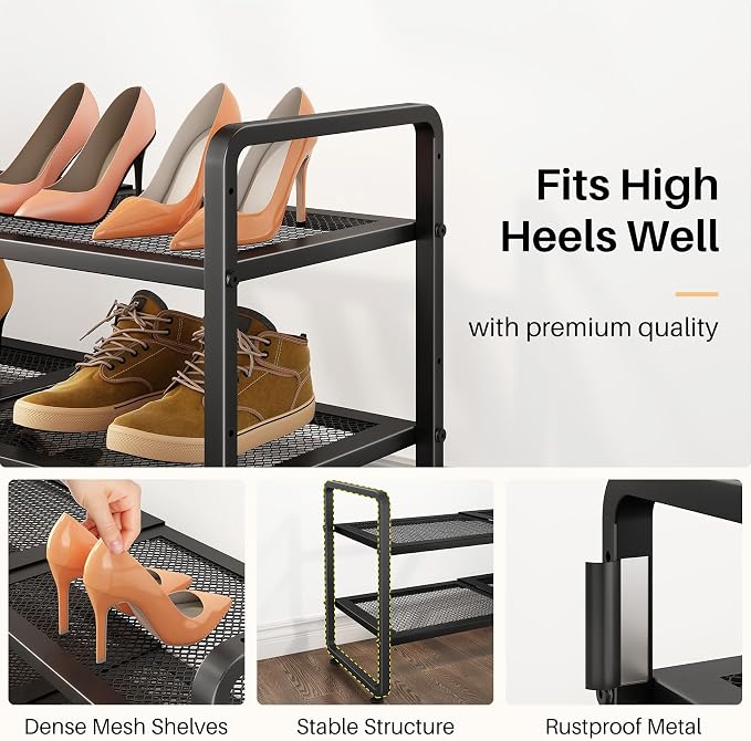 Expandable Metal Shoe Rack for Closet, Entryway & Garage, 2-Tier, Black