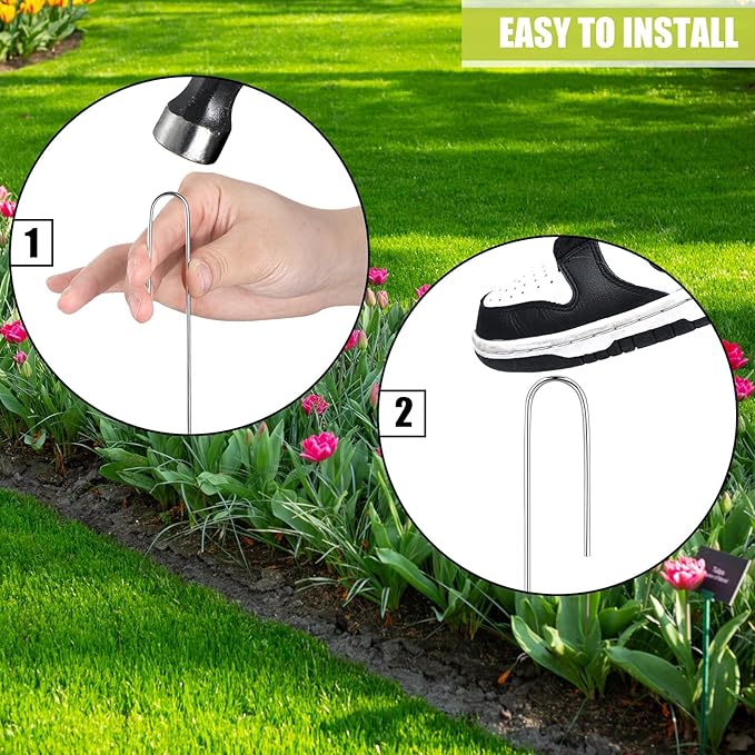 Pelopy 100 Pcs 5/8" Irrigation Drip Tubing Stakes 5 in J-Shaped Landscape Staples Garden Drip Line Stakes Soaker Hose Pins for Lawn Plant Yard Fence Ground Drips Systems, Sliver